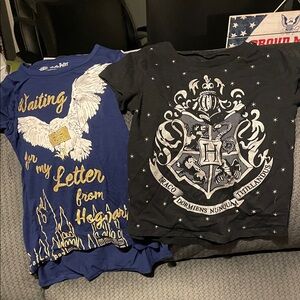 Warner Bros. Blue and Black Hogwarts Tees 2 shirt set